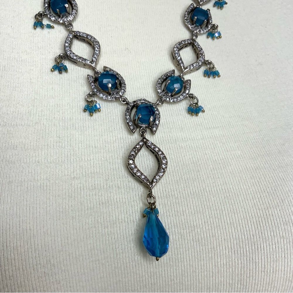 Rhinestone blue silver tone adjustable necklace - Picture 7 of 10